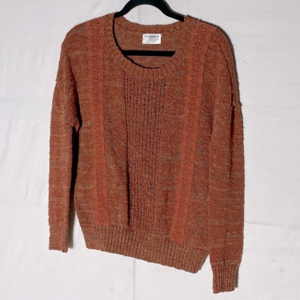 Gentle Fawn Oversized Orange Knit Crew Neck Sweater With Lace Accents XS